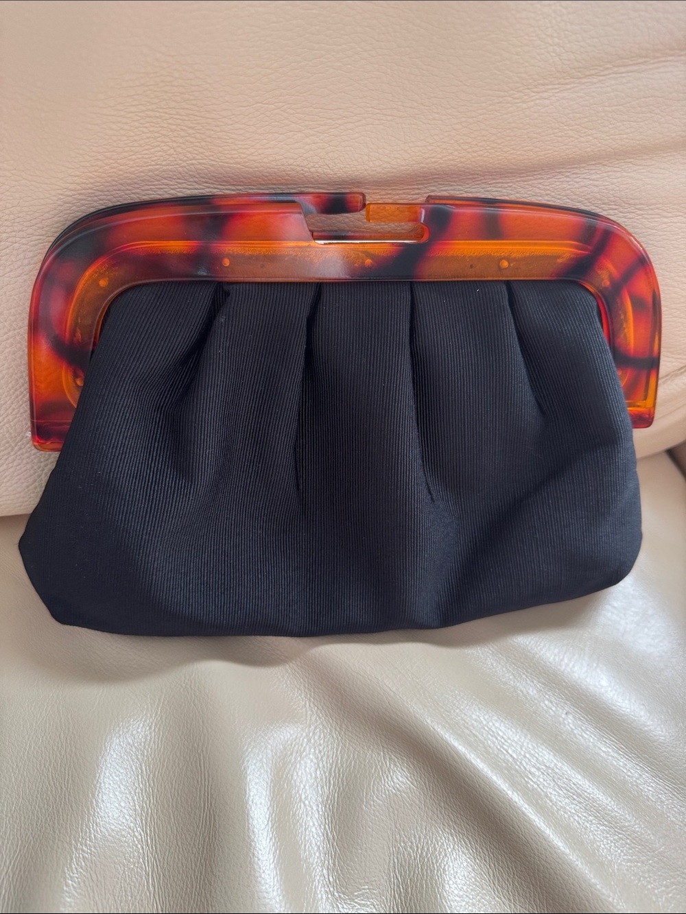 Kate Landry Black Clutch with Tortoiseshell-Style Frame
